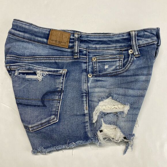 American Eagle Hi-Rise Shortie Sz 6 Next Level Stretch Denim Short Crochet EUC - Picture 8 of 11